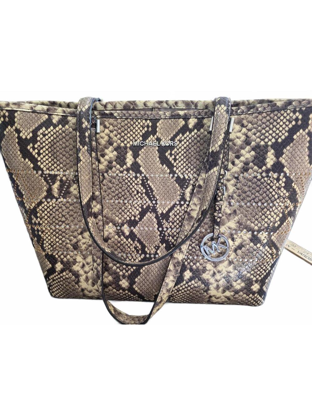 Michael Kors Snake Print Tote Bag with MK Charm